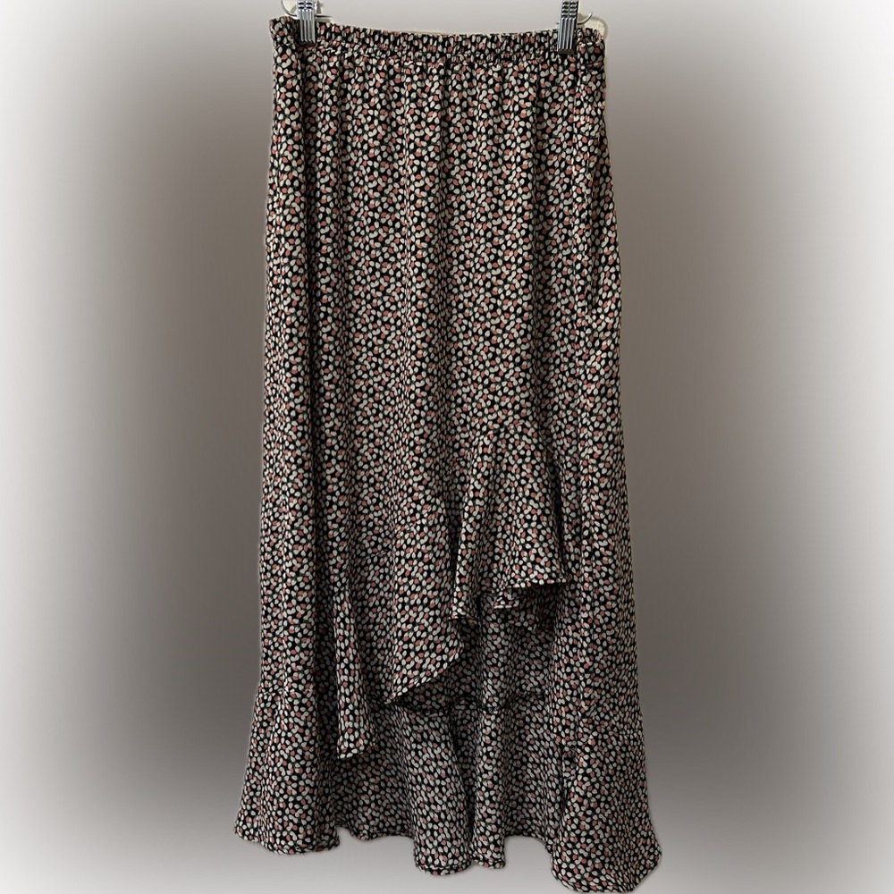 Max Studio High-Low Floral Print Boho Prairie Western Ruffle Midi Skirt. Size L - Picture 3 of 8